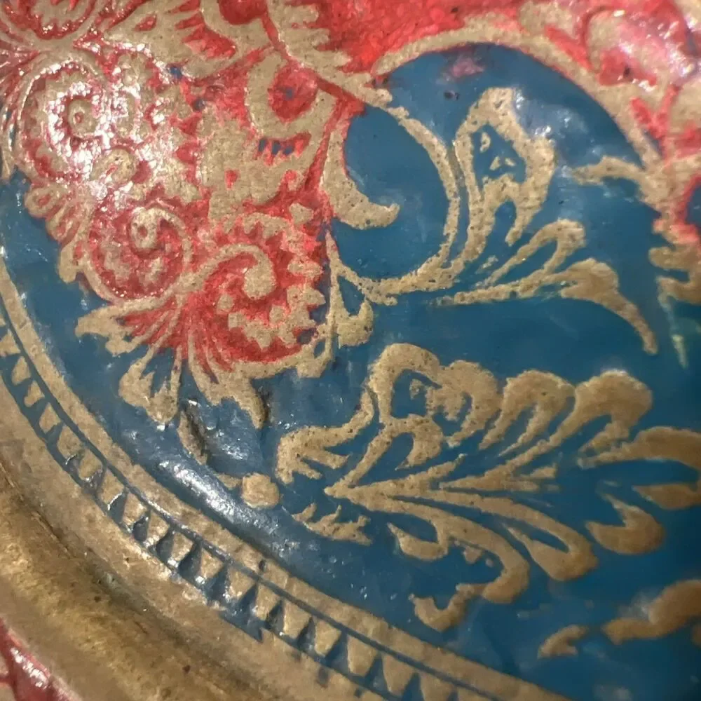VTG Orient Bronze Plate Inlaid Design Decorative Hand Carved Fruit Bowl India